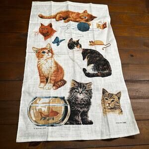 Vintage Linen Kitchen Tea Towel Cats Kitten Breeds KeyDee R. Batchelder Calico